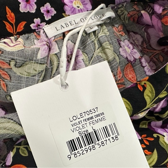NWT Label of Love Violet Femme Floral Mini Dress Black Purple Womens Large - Picture 7 of 10